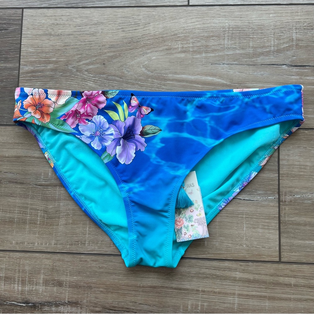 NWT JOHNNY WAS Water Tropic Tie Dye Hipster Bottom Blue Women's Size L MSRP $88